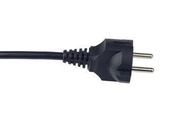 Electric European plug, isolate. The concept of saving electricity or charging. Black power cable...