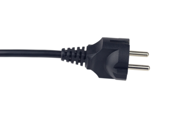 Electric European plug, isolate. The concept of saving electricity or charging. Black power cable with plug