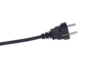 Electric European plug, isolate. The concept of saving electricity or charging. Black power cable...