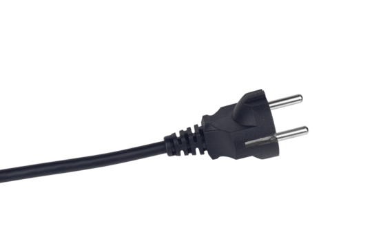 Electric European plug, isolate. The concept of saving electricity or charging. Black power cable with plug
