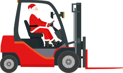 Santa Claus in Empty Red Forklift.