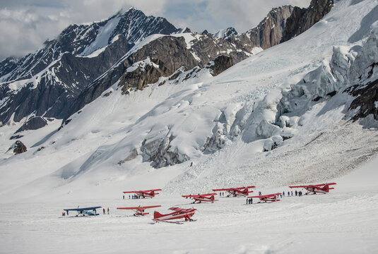 Ski planes at the Don Sheldon Mountain House in Denali National Park.