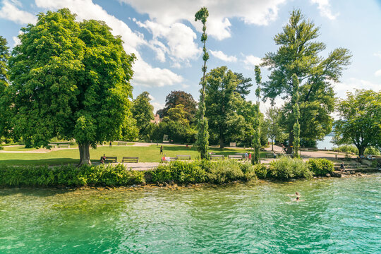 View of the zurich lake side from a ferry