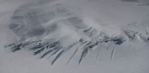 Aerial image of crevasses on the flanks of Mount Erebus, Antarctica.