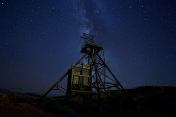 Wooden structure with observation point at night