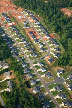 Aerial view of planned communities in the suburbs of Greenville SC