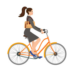 Fototapeta na wymiar beautiful woman in dress rides a bicycle