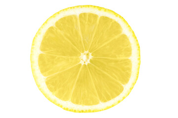 Round piece of lemon isolated on transparent background, close-up.