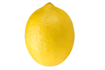 Whole lemon isolated on transparent background, close-up.
