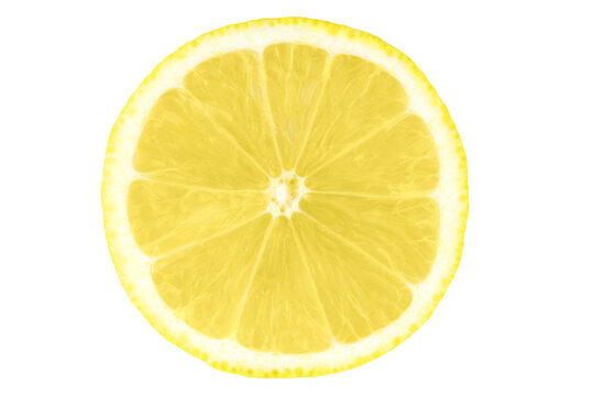 Round piece of lemon isolated on transparent background, close-up.