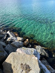 Azure sea surface, sea coast 