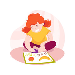 Reading simple stories isolated cartoon vector illustration.