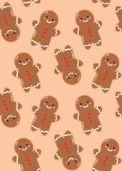 Christmas cookie pattern, festive and cute. Gingerbread and candy canes. Ideal for printing, invitations, decoration on object, social networks. Vector illustration.