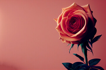 Vertical shot of beautiful pink rose with copy space 3d illustrated