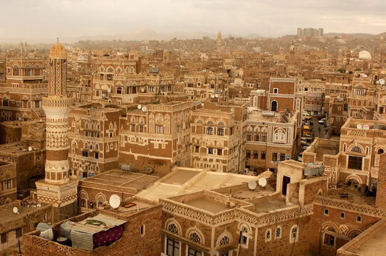 Cityscape of Sana'a, North Yemen.