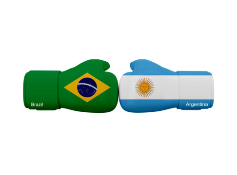 Brazil vs Argentina football match. Soccer Competition - Powered by Adobe