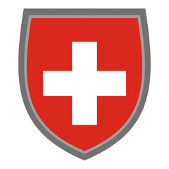 Shield with the colors of the flag of Switzerland, Swiss flag cut out - original RGB color