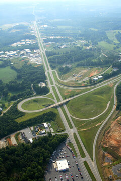 Aerial View Of An Interchange On An Interstate Highway Near Greenville, SC.