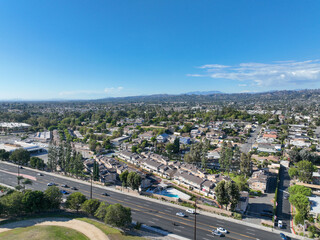 Fototapeta na wymiar Aerial view of of La Habra city , in northwestern corner of Orange County, California, United States.