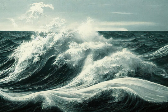 Seascape of beautifully painted waves as illustration