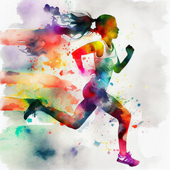Template colored emotions strips running girl, woman, man design, banner, web - 546653314