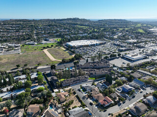 Aerial view of of La Habra city , in northwestern corner of Orange County, California, United States. - obrazy, fototapety, plakaty