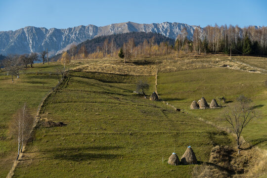 landscape in the mountains,  Pestera Village, Brasov, Romania 