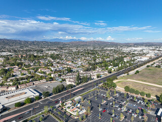 Aerial view of of La Habra city , in northwestern corner of Orange County, California, United States.