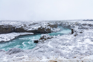 River coming from Godafoss in the snow