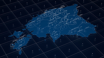 Estonia blue map big data visualization. Futuristic map infographic. Information aesthetics. Visual data complexity. Complex Estonia data graphic visualization. 3d render illustration