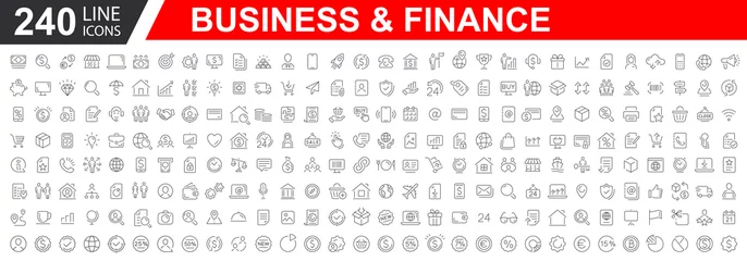 Foto op Canvas Big set of 240 Business icons. Business and Finance web icons. Vector business and finance editable stroke line icon set with money, bank, check, law, auction, exchance, payment. Vector illustration. © vectorsanta