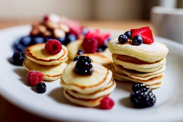 Vertical shot of tasty delicious mini pancakes 3d illustrated