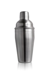 Metal cocktail shaker isolated on a white background.