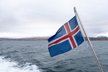 Fototapeta premium Icelandic Flag on a Boat