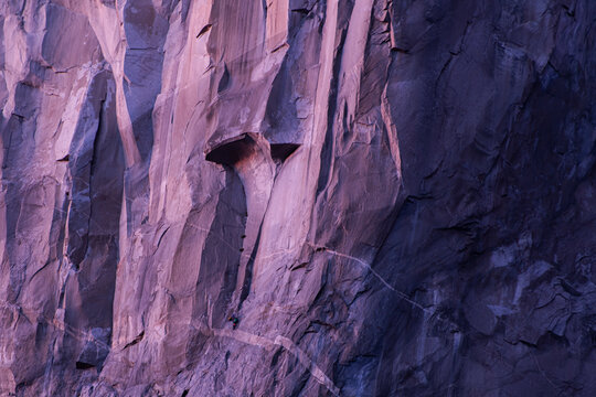 View of climbers on big wall about to sleep on El Capitan, the Nose