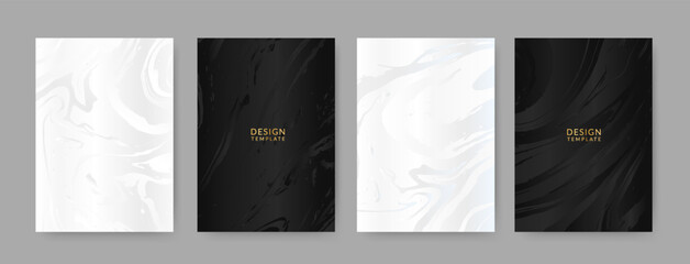 Modern vector cover design set. Prestigious background with abstract silver and black line pattern. Luxury elegant template for design menu, invitation, brochure, flyer layout, presentation.