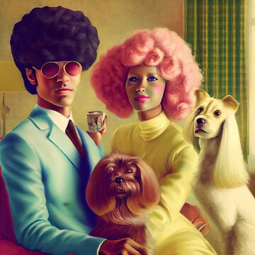 Illustration of an alien android family generated with Artificial Intelligence