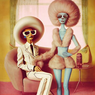 Illustration of an alien android family generated with Artificial Intelligence