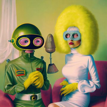 Illustration of an alien android family generated with Artificial Intelligence