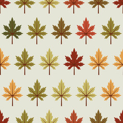 Fototapeta premium Autumn falling leaves seamless pattern. Illustration with colorful green and red maple leaves for textile, wrapping paper, scrapbooking, stationery.