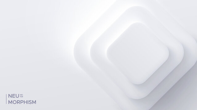 Top view podium, neumorphic bright design. Rectangular shapes with rounded corners. Light, soft, clear and simple vector illustration. Elegant abstract background with copy space.