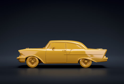 Yellow Car. Monochrome Single Color Isolated Classic Car. Chevrolet 150 2 door Sedan 1957, 3D Rendering, from left view