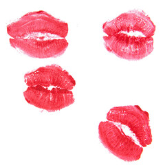Beautiful lips track kiss cosmetic isolated on the white background