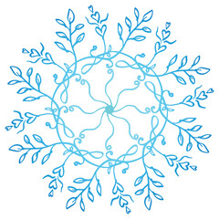 Blue vector Snowflake from leaves and hearts. Round composition.