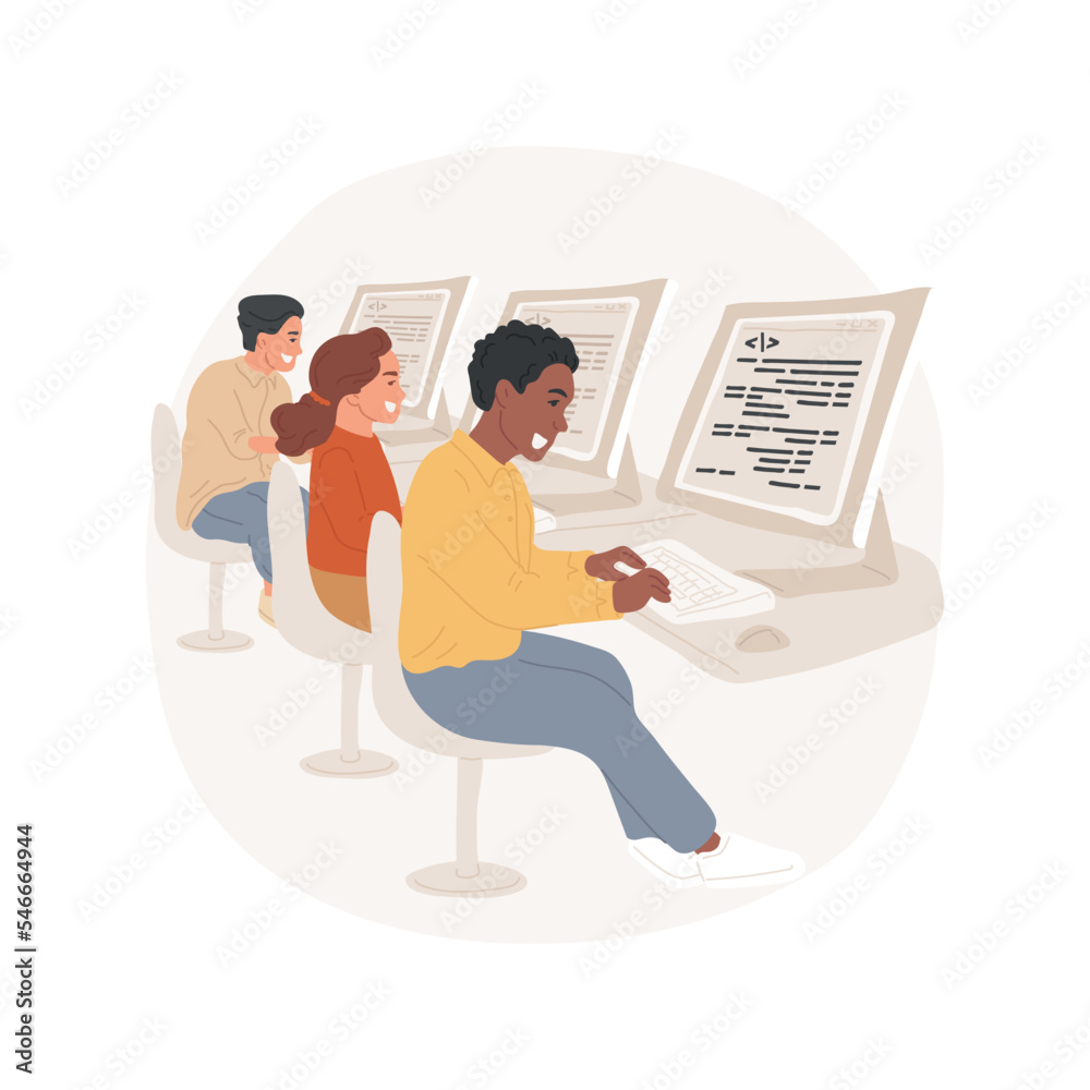 Poster web development and programming languages basics isolated cartoon vector illustration. technology ed