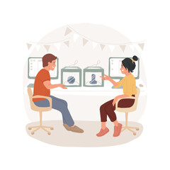 3d printing lab isolated cartoon vector illustration. Technical education, high school curriculum, creative work, young scientist, student experiment, object printed prototype vector cartoon.