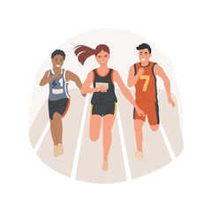 Obraz premium Track and field isolated cartoon vector illustration. Athletic training, high school sport activity, stadium jogging, outdoor running, sprinting, racetrack speed walking vector cartoon.