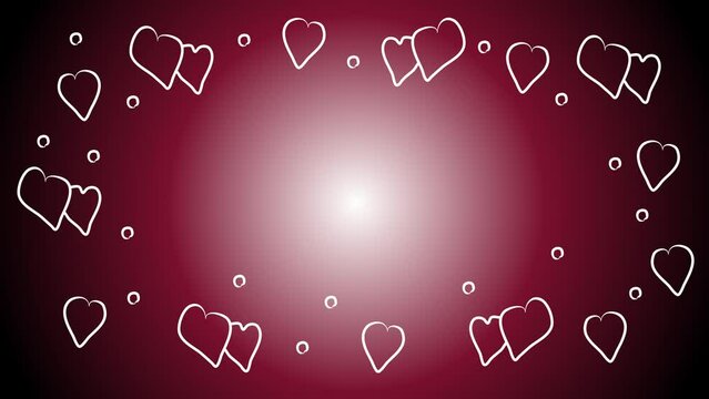 White hearts on a red surface. Decor on a colored surface. Animated frame border background. Template backdrop loop. Video 4K modern new