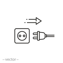 reduce energy consumption icon, unplug electricity appliances, use energy saving, concept power save, thin line symbol on white background - editable stroke vector illustration