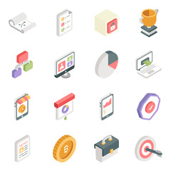 Pack of Business and Document Isometric Icons 

